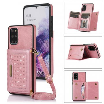 Bling Crossbody Wallet Samsung Galaxy S20 Plus Case with Strap Rose Gold