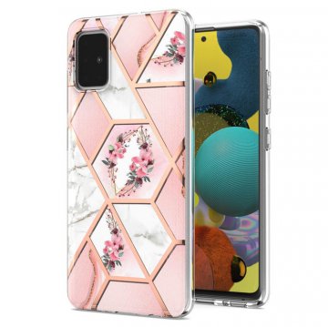 Samsung Galaxy A51 Flower Pattern Marble Electroplating TPU Case Pink