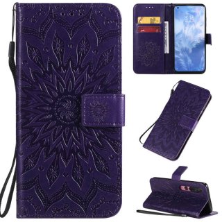 Xiaomi Mi 10/Mi 10 Pro Embossed Sunflower Wallet Stand Case Purple