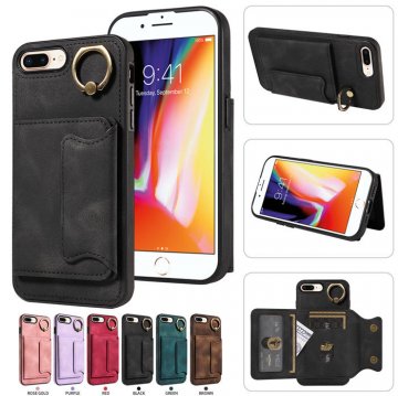 For iPhone 7 Plus/8 Plus Card Holder Ring Kickstand Case Black