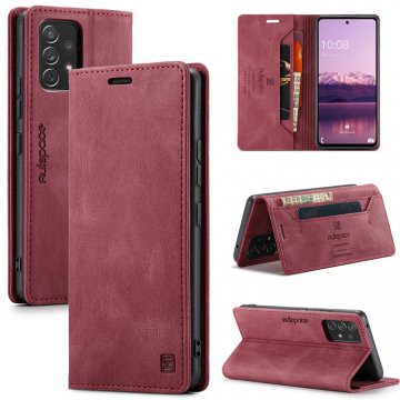 AutSpace Samsung Galaxy A53 5G Wallet RFID Blocking Case Red