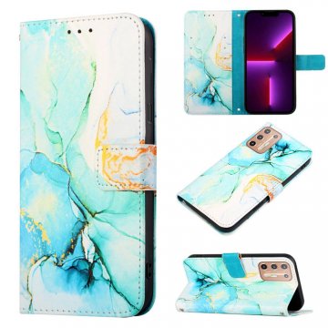 Marble Pattern Moto G9 Plus Wallet Stand Case Green