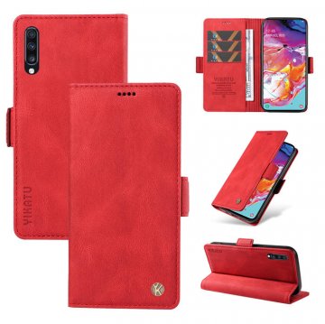 YIKATU Samsung Galaxy A70 Skin-touch Wallet Kickstand Case Red
