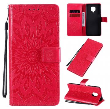 Xiaomi Redmi Note 9 Pro/Note 9S Embossed Sunflower Wallet Stand Case Red