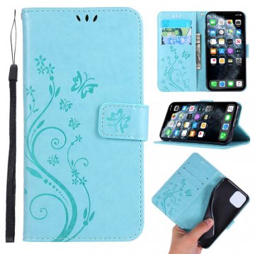 iPhone 11 Pro Butterfly Pattern Wallet Magnetic Stand PU Leather Case Mint