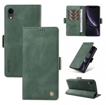 YIKATU iPhone XR Skin-touch Wallet Kickstand Case Green