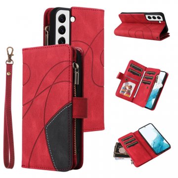 Samsung Galaxy S22 Zipper Wallet Magnetic Stand Case Red