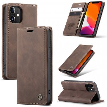 CaseMe iPhone 12 Wallet Kickstand Magnetic Flip Leather Case Coffee