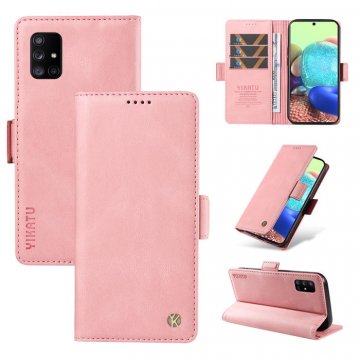 YIKATU Samsung Galaxy A71 5G Skin-touch Wallet Kickstand Case Pink
