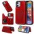 iPhone 12 Mini Embossed Tree Cat Magnetic Clasp Wallet Stand Case Red