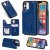 iPhone 12 Luxury Tree and Cat Magnetic Card Slots Stand Cover Blue