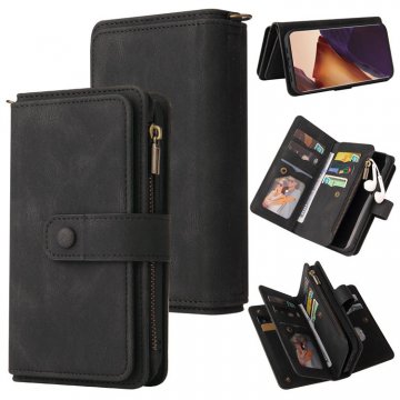 For Samsung Galaxy Note 20 Ultra Wallet 15 Card Slots Case with Wrist Strap Black