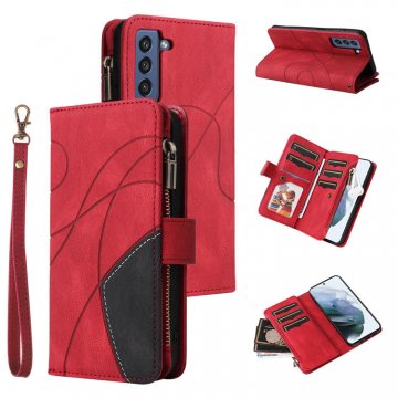 Samsung Galaxy S21 FE Zipper Wallet Magnetic Stand Case Red