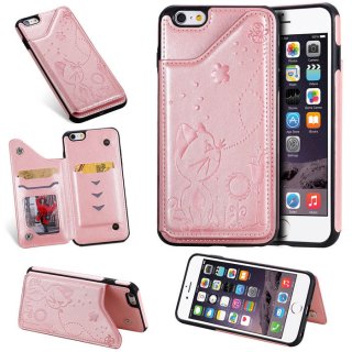 iPhone 6 Plus/6s Plus Bee and Cat Embossing Card Slots Stand Cover Rose Gold