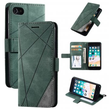 iPhone SE 2020 Wallet Splicing Kickstand Leather Case Green