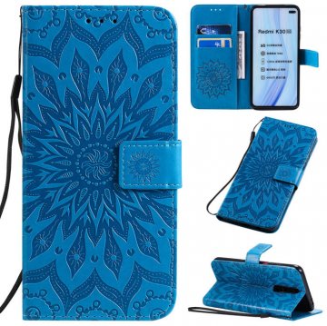 Xiaomi Redmi K30 Embossed Sunflower Wallet Stand Case Blue