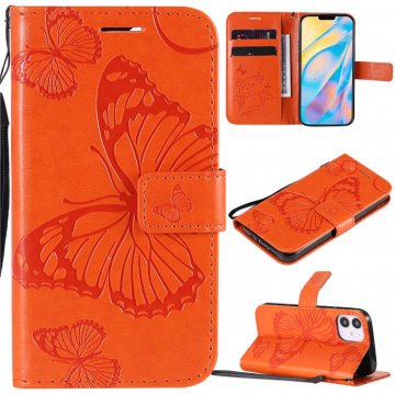 iPhone 12 Embossed Butterfly Wallet Magnetic Stand Case Orange