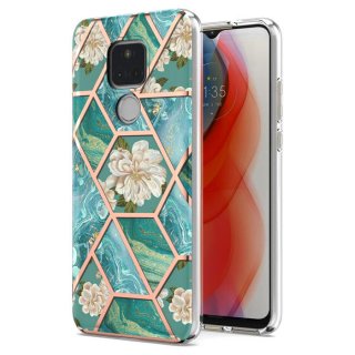 Moto G Play 2021 Flower Pattern Marble Electroplating TPU Case Blue