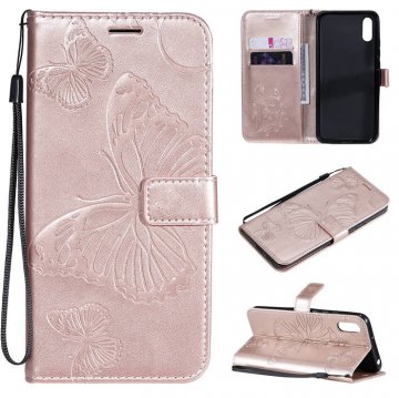 Xiaomi Redmi 9A Embossed Butterfly Wallet Magnetic Stand Case Rose Gold