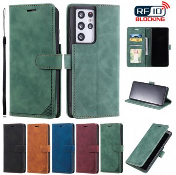 Samsung Galaxy S21 Ultra Wallet RFID Blocking Kickstand Case Green