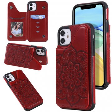 iPhone 11 Embossed Wallet Magnetic Stand Case Red