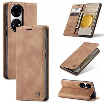 CaseMe Huawei P50 Pro Slim Wallet Kickstand Case Brown