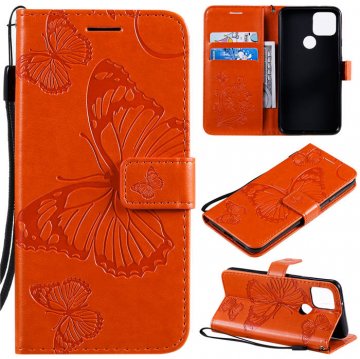 Google Pixel 5 Embossed Butterfly Wallet Magnetic Stand Case Orange