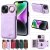 For iPhone 13 Card Holder Ring Kickstand PU Leather Case Purple
