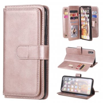 iPhone XS Max Multi-function 10 Card Slots Wallet Leather Case Rose Gold