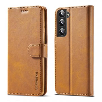 LC.IMEEKE Samsung Galaxy S22 Wallet Magnetic Stand Case Brown