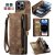 CaseMe iPhone 14 Pro Zipper Wallet Case with Wrist Strap Coffee