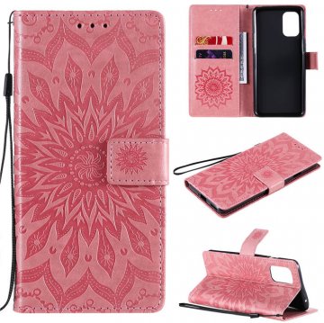 OnePlus 8T Embossed Sunflower Wallet Magnetic Stand Case Pink
