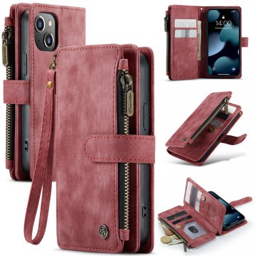CaseMe iPhone 13 Mini Wallet Kickstand Retro Leather Case Red