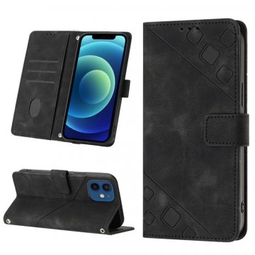 Skin-friendly iPhone 12/12 Pro Wallet Stand Case with Wrist Strap Black