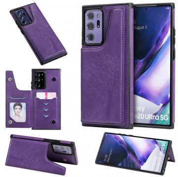 Samsung Galaxy Note 20 Ultra Luxury Tree and Cat Magnetic Card Slots Stand Cover Purple