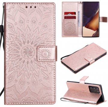 Samsung Galaxy Note 20 Ultra Embossed Sunflower Wallet Stand Case Rose Gold