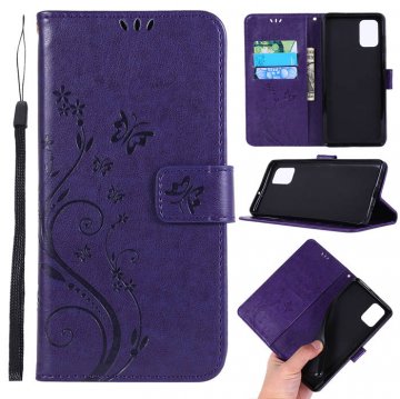 Samsung Galaxy A71 Butterfly Pattern Wallet Magnetic Stand Case Purple