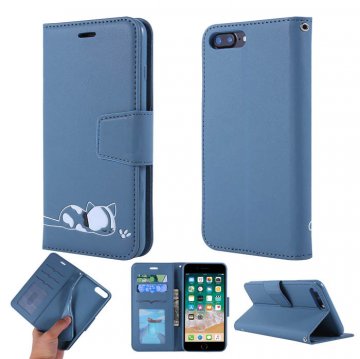 iPhone 7 Plus/8 Plus Cat Pattern Wallet Magnetic Stand Case Blue