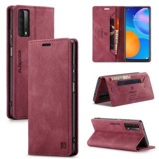 Autspace Huawei P Smart 2021 Wallet Kickstand Magnetic Case Red