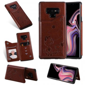Samsung Galaxy Note 9 Bee and Cat Card Slots Stand Cover Brown