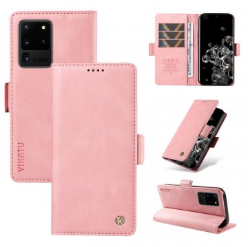 YIKATU Samsung Galaxy S20 Ultra Skin-touch Wallet Kickstand Case Pink