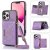 Bling Crossbody Bag Wallet iPhone 13 Pro Case with Lanyard Strap Purple