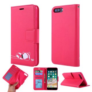 iPhone 7 Plus/8 Plus Cat Pattern Wallet Magnetic Stand Case Red