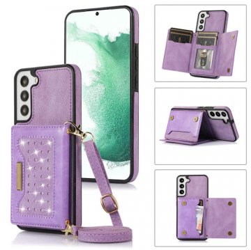 Bling Crossbody Wallet Samsung Galaxy S21 FE Case with Strap Purple