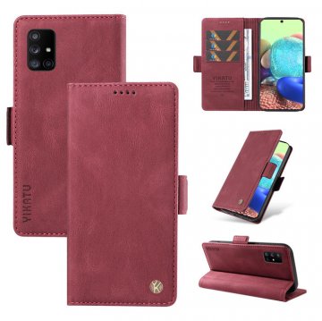 YIKATU Samsung Galaxy A71 5G Skin-touch Wallet Kickstand Case Wine Red