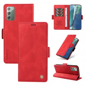 YIKATU Samsung Galaxy Note 20 Skin-touch Wallet Kickstand Case Red