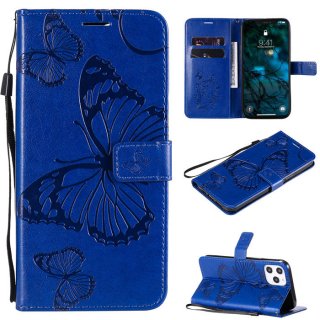 iPhone 12 Pro Max Embossed Butterfly Wallet Magnetic Stand Case Blue