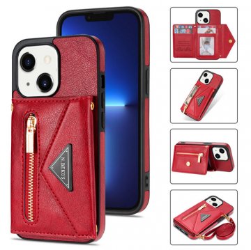 Crossbody Zipper Wallet iPhone 13 Case With Strap Red