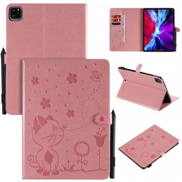 iPad Pro 11 inch 2020 Embossed Cat Wallet Stand Leather Case Pink