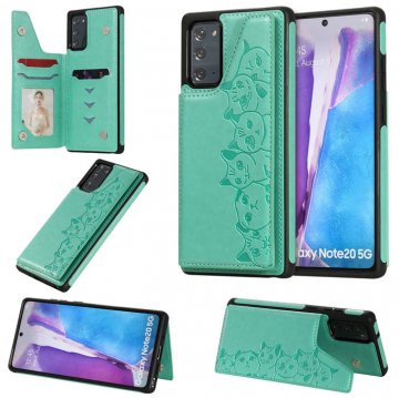 Samsung Galaxy Note 20 Luxury Cute Cats Magnetic Card Slots Stand Case Green
